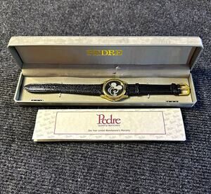 Vintage Pedre Disney Watch Mickey Mouse Rhinestone Crystal Black Dial Box Paper